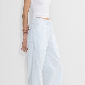 Babaton Light Blue Striped Wide Leg Pants